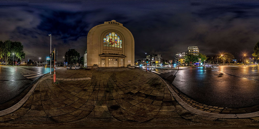 The Great Stained-Glass Window · Night View from the Forecourt